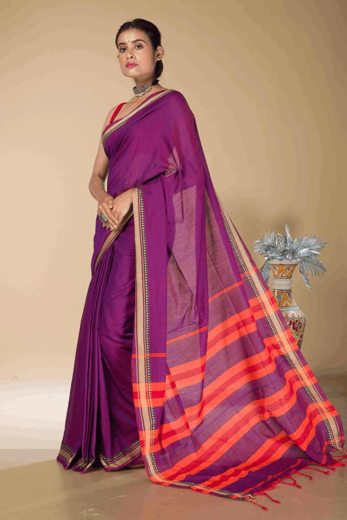 Maroon Cotton Saree With Blouse