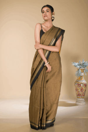 Golden Cotton Saree With Blouse