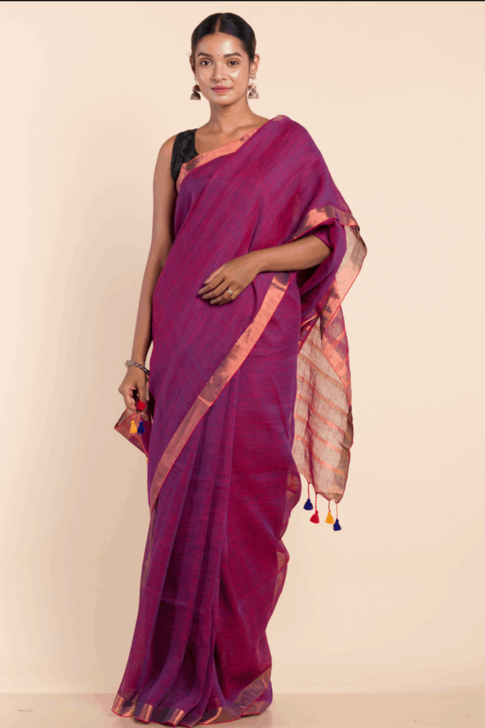 Pink Cotton Saree With Blouse
