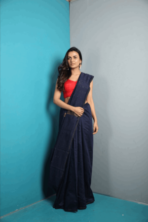 Blue Cotton Saree With Blouse