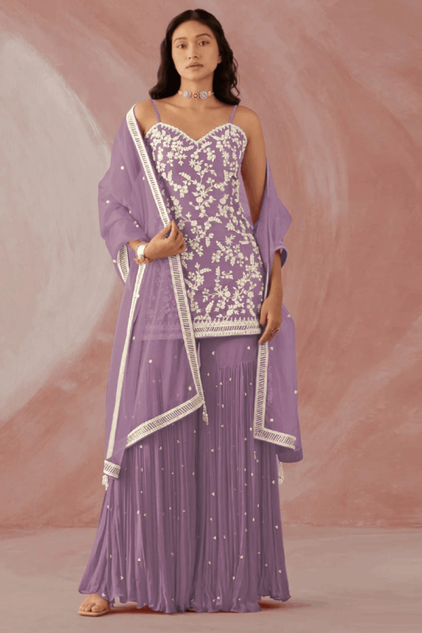 Dark Lavender Embroidery Work Straight Dress_Satika