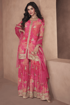 Pink Printed and Embroidered Gharara Suit_Satika