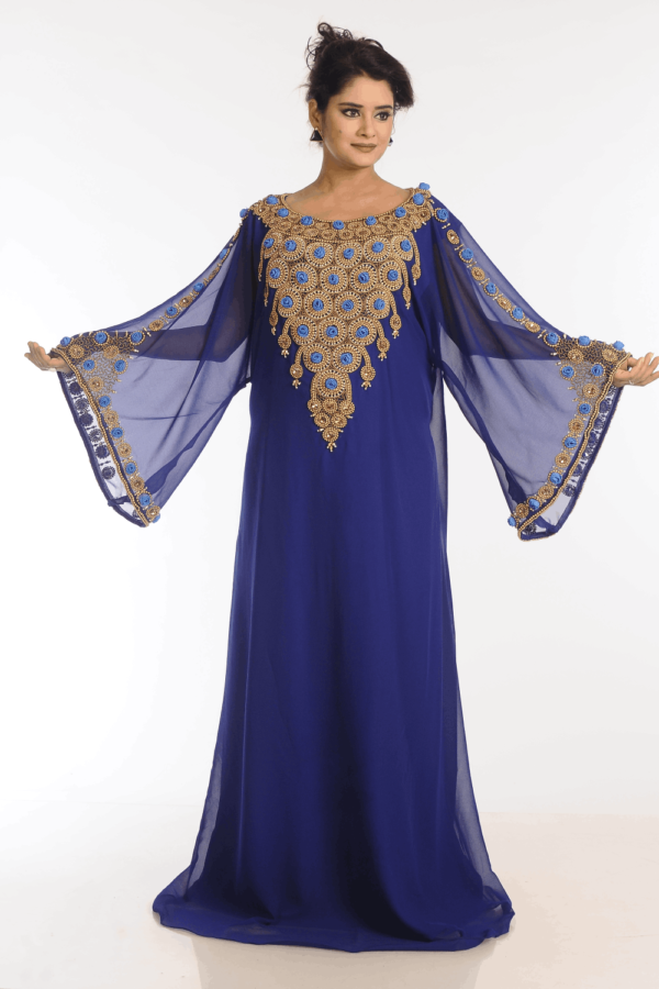 Blue Georgette Hand Embroidery Party Wear Galabiya