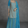 Aqua Blue Embroidered Sharara Suit_Satika
