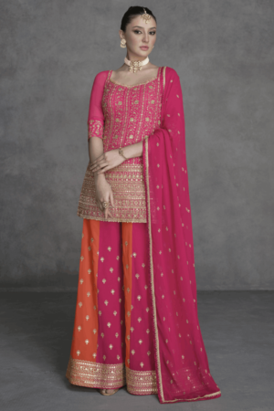 Pink Embroidered Sharara Suit_Satika