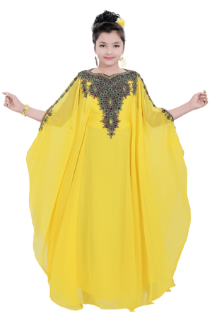 Yellow Georgette Hand Embroidery Party Wear Farasha