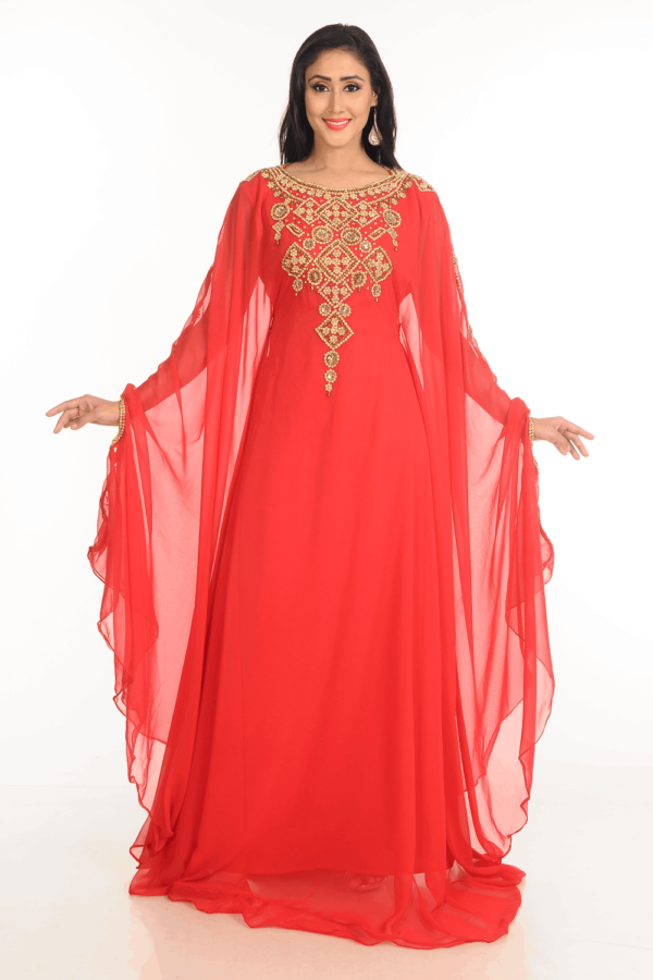 Red Georgette Hand Embroidery Party Wear Farasha