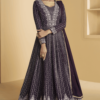 Embroidered Georgette Abaya Style Suit in Mustard and Wine_Satika