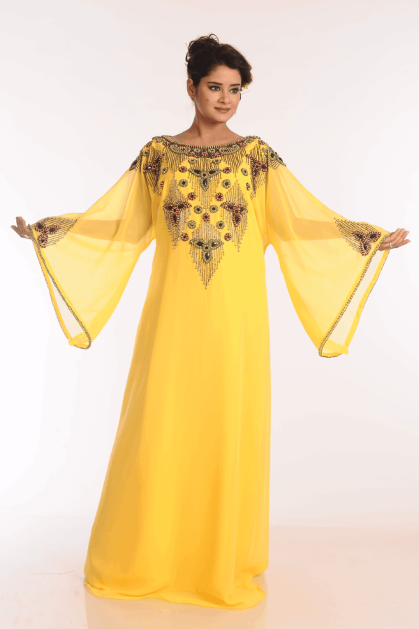 Yellow Georgette Hand Embroidery Party Wear Galabiya