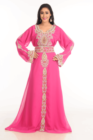 Pink Georgette Hand Embroidery Party Wear Kaftan