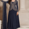Navy-Blue Embroidery Chinnon Party Wear Salwar Suit_Satika