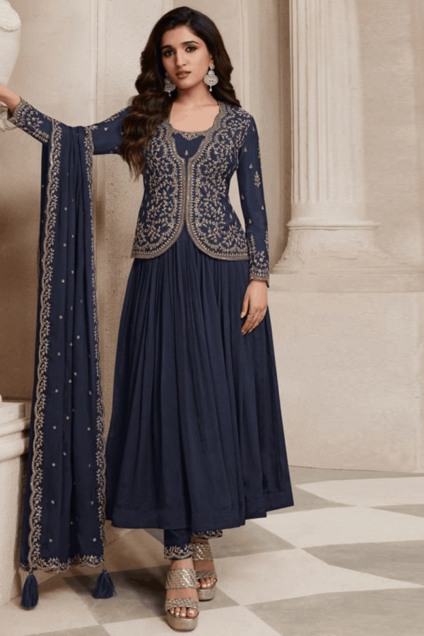 Navy-Blue Embroidery Chinnon Party Wear Salwar Suit_Satika