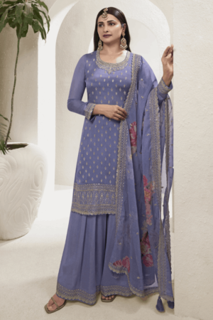 Lavender Embroidery Chinnon Party Wear Salwar Suit_Satika