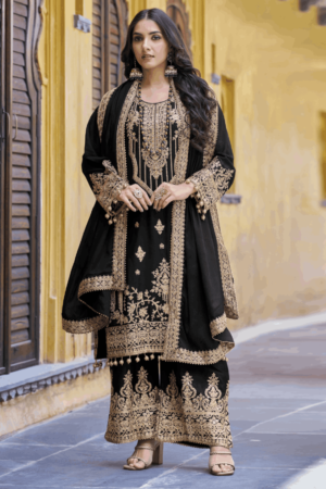 Bead Chinon Black Trendy Pakistani Salwar Suit_Satika