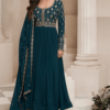 Teal Embroidery Chinnon Party Wear Salwar Suit_satika