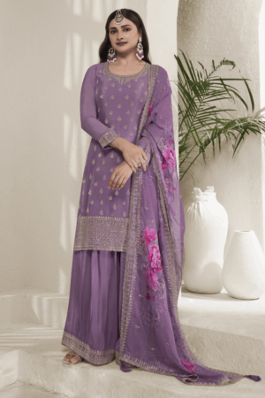 Violet Embroidery Chinnon Party Wear Salwar Suit_Satika