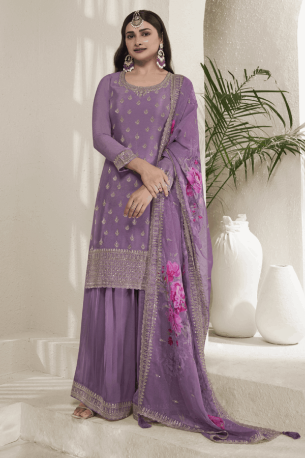 Violet Embroidery Chinnon Party Wear Salwar Suit_Satika