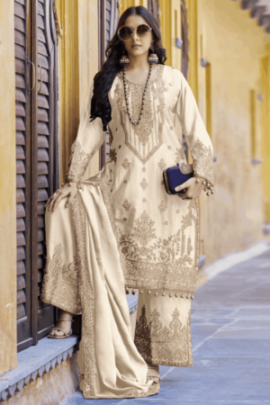 Bead Chinon Cream Trendy Pakistani Salwar Suit_Satika