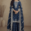 Royal Blue Real Chinon Palazzo Suit with Embroidery_Satika