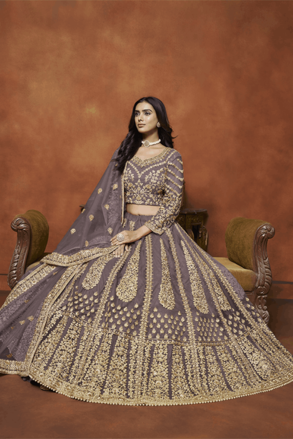 Purple Net Designer Lehenga Choli_Satika India