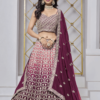 Burgundy Chinon Embroidered Lehenga Choli With Sequins Work