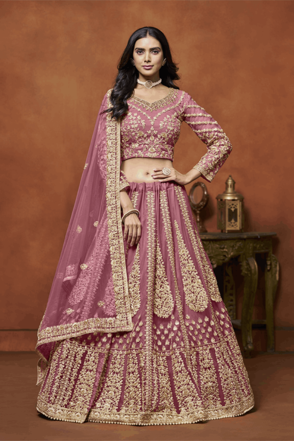 majestic pink net designer lehenga choli