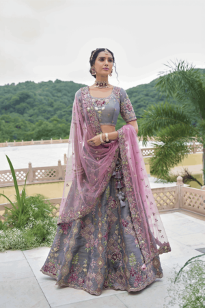 Grey And Pink Silk Trendy Lehenga Choli