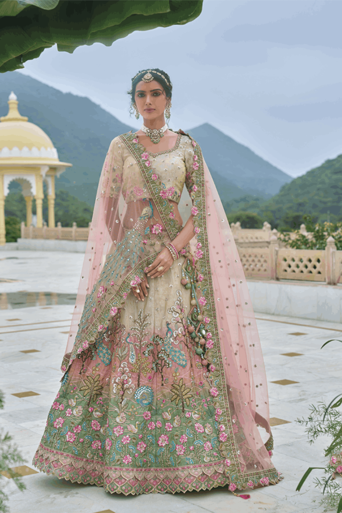 Multicolour Silk Embroidered Lehenga Choli With Stone & Thread Work