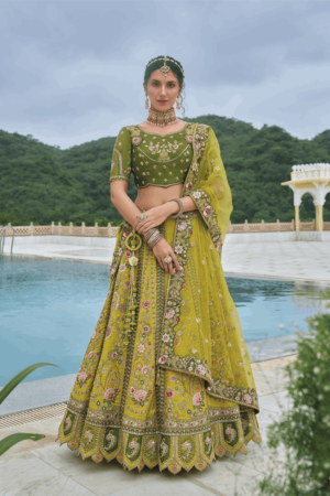 Green And Mehendi Silk Trendy Lehenga Choli