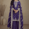 Purple Real Chinon Palazzo Suit with Embroidery_Satika