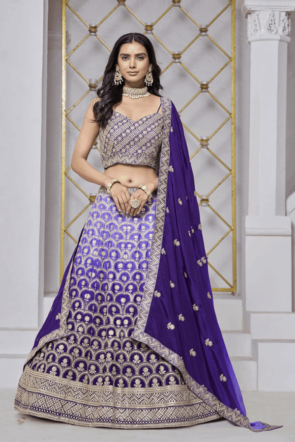 Violet Chinon Embroidered Lehenga Choli With Sequins Work