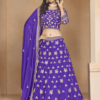Violet Art Silk Embroidered Lehenga Choli With Sequins & Thread Work