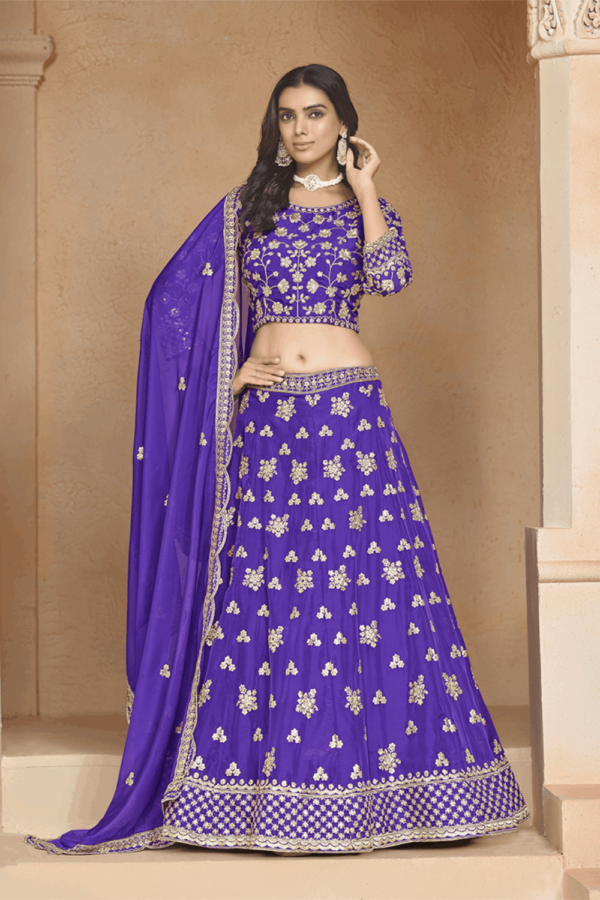 Violet Art Silk Embroidered Lehenga Choli With Sequins & Thread Work