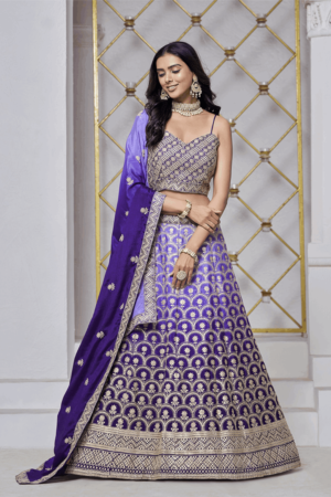 Violet Chinon Embroidered Lehenga Choli With Sequins Work