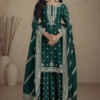 Teal Green Real Chinon Palazzo Suit with Embroidery_Satika