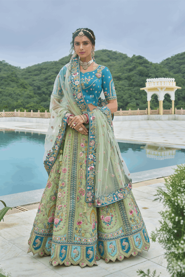 Sea Green And Turquoise Silk Trendy Lehenga Choli