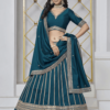 Teal art silk trendy lehenga choli.