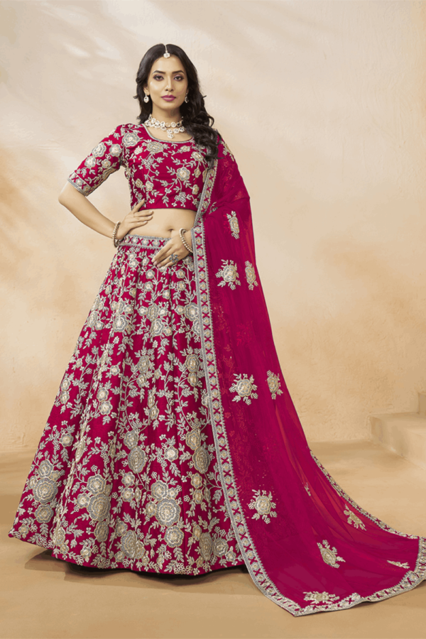 Rani Pink Art Silk Embroidered Lehenga Choli With Sequins Work