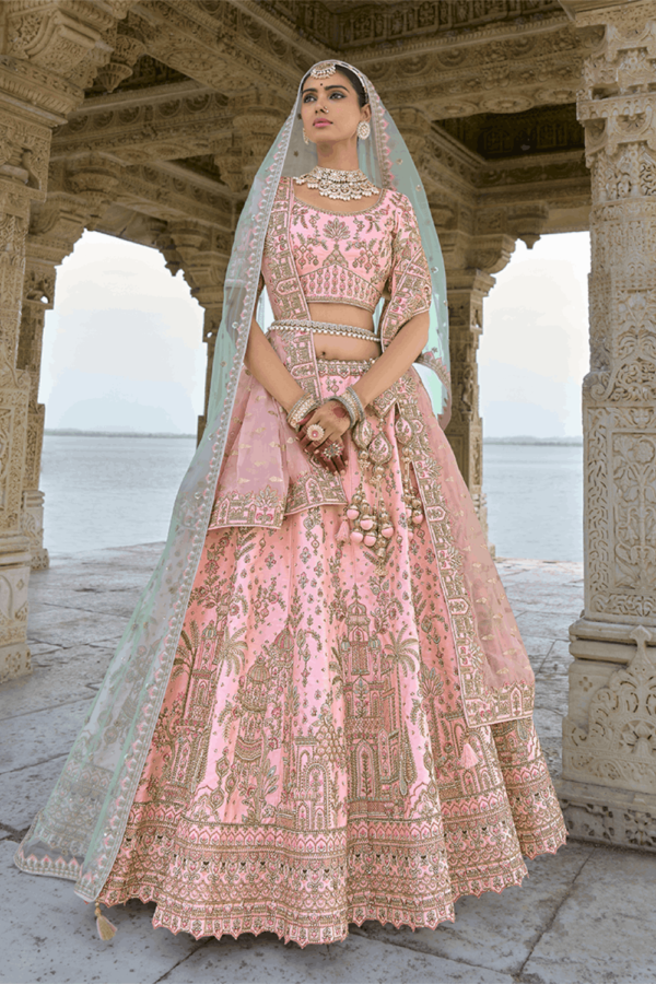 Light Pink Silk Bridal Trendy Lehenga Choli_Satika India