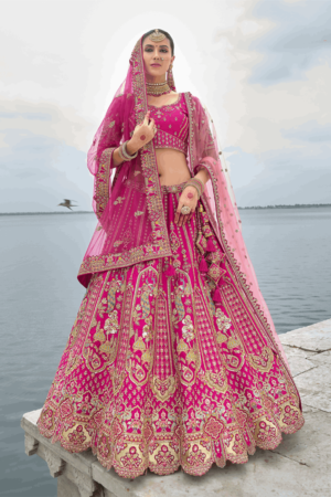 Rani Pink Silk Bridal Trendy Lehenga Choli | Singapore Satika India