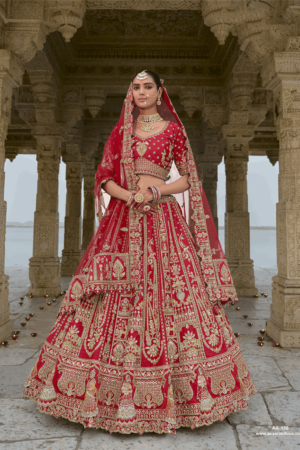 Red Silk Bridal Lehenga Choli with Exquisite Embroidery and Dupatta | Thailand