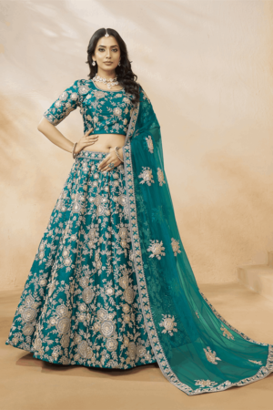 Turquoise Art Silk Embroidered Lehenga Choli With Sequins Work