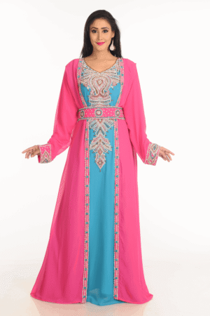 Arabian Kaftan Womens Large Multicolor Muslim Fashion Party Wear Embroidered