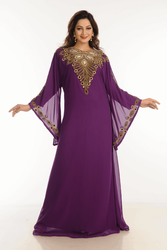 Wine Georgette Hand Embroidered Farasha – Elegant Islamic Party Wear Abaya for Women