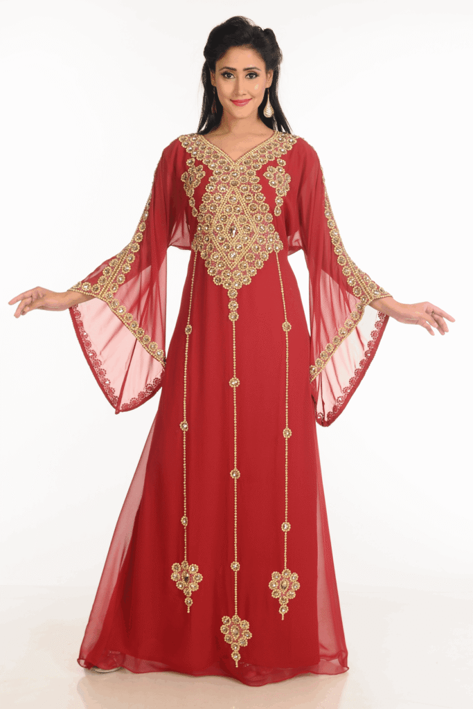 Maroon Georgette Hand Embroidery Party Wear Galabiya