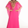 Islamic Party Wear Kaftan in Pink Georgette – Hand Embroidered Abaya Style Dress