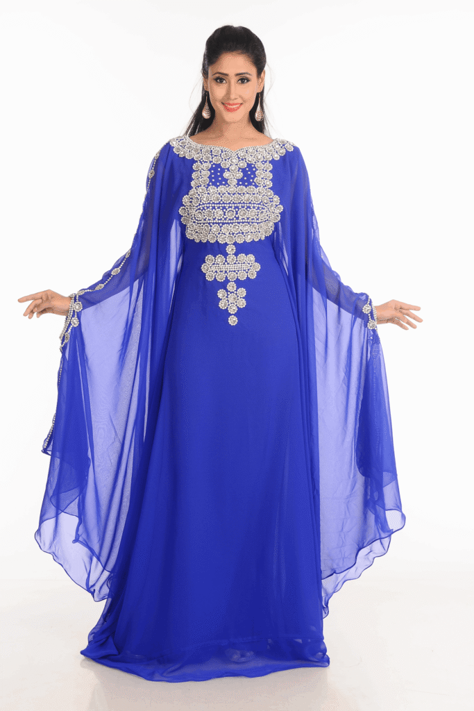 Royal Blue Georgette Hand-Embroidered Party Wear Farasha Abaya - Elegant Islamic Dress for Women