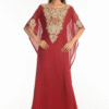 Maroon Georgette Hand Embroidered Galabiya – Modest Islamic Party Wear Dress for Women