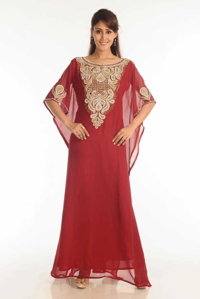 Maroon Georgette Hand Embroidered Galabiya – Modest Islamic Party Wear Dress for Women