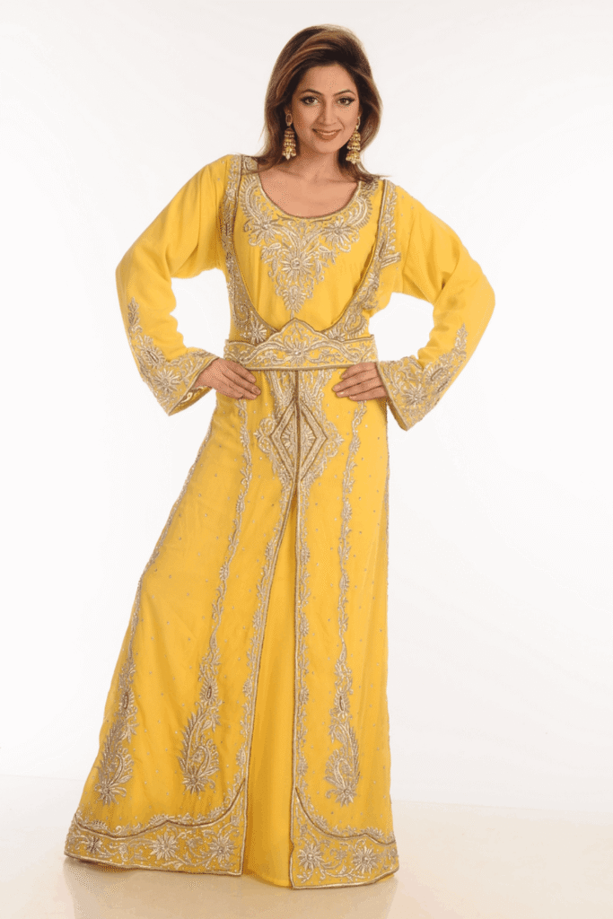 Yellow Georgette Hand Embroidery Party Wear Kaftan